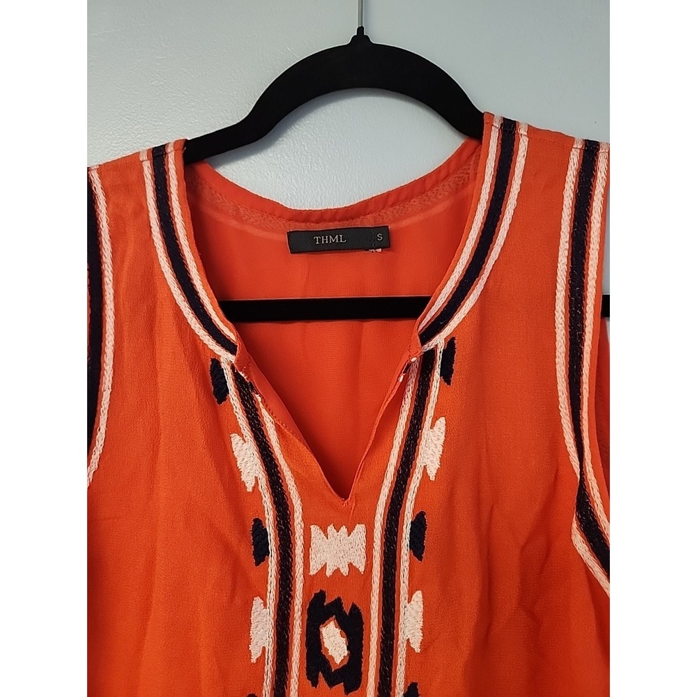 Unique Anthropologie THML Woman's S Orange Embroidered Tank Top - Picture 2 of 8